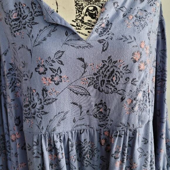 Catherines 4X peasant blouse blue floral top balloon sleeve cottage boho - Picture 4 of 11